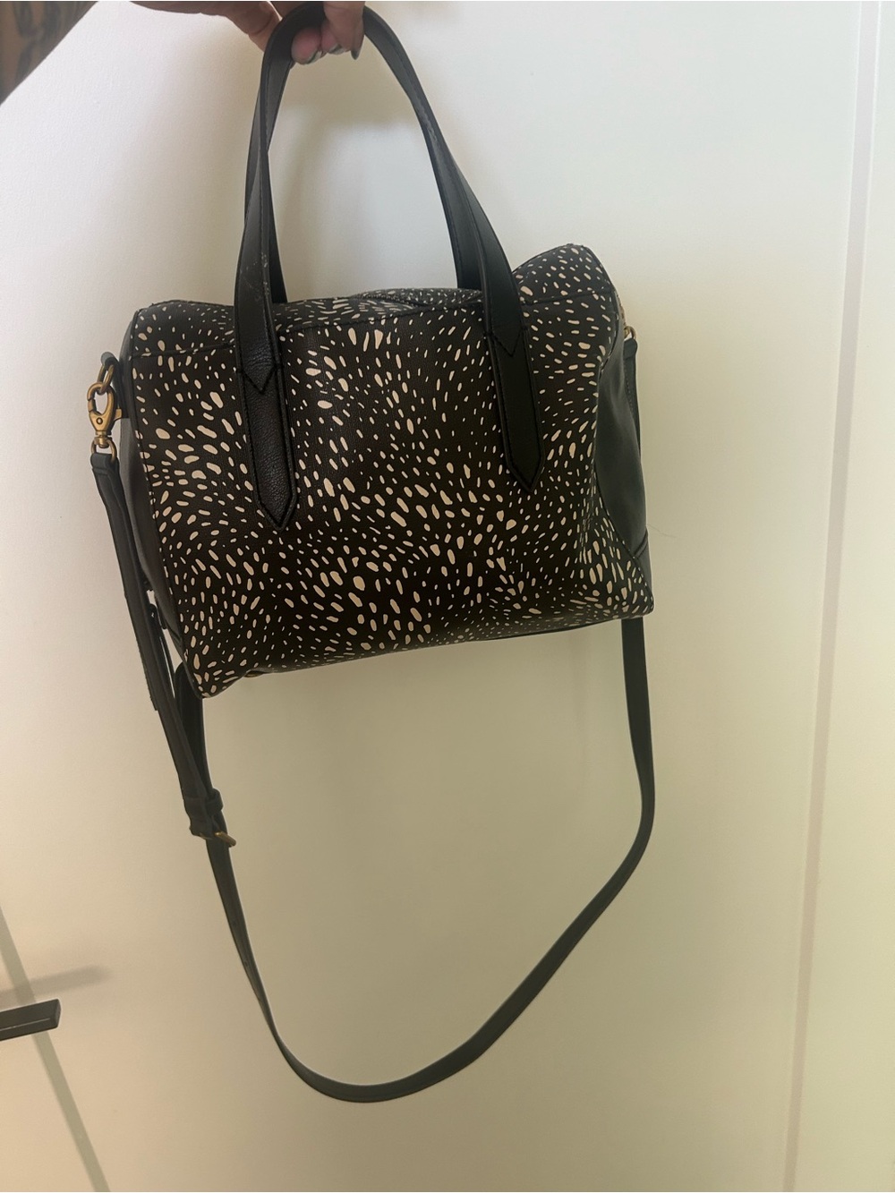 Fossil Sydney Mini Black Satchel with Cream Speckled Print